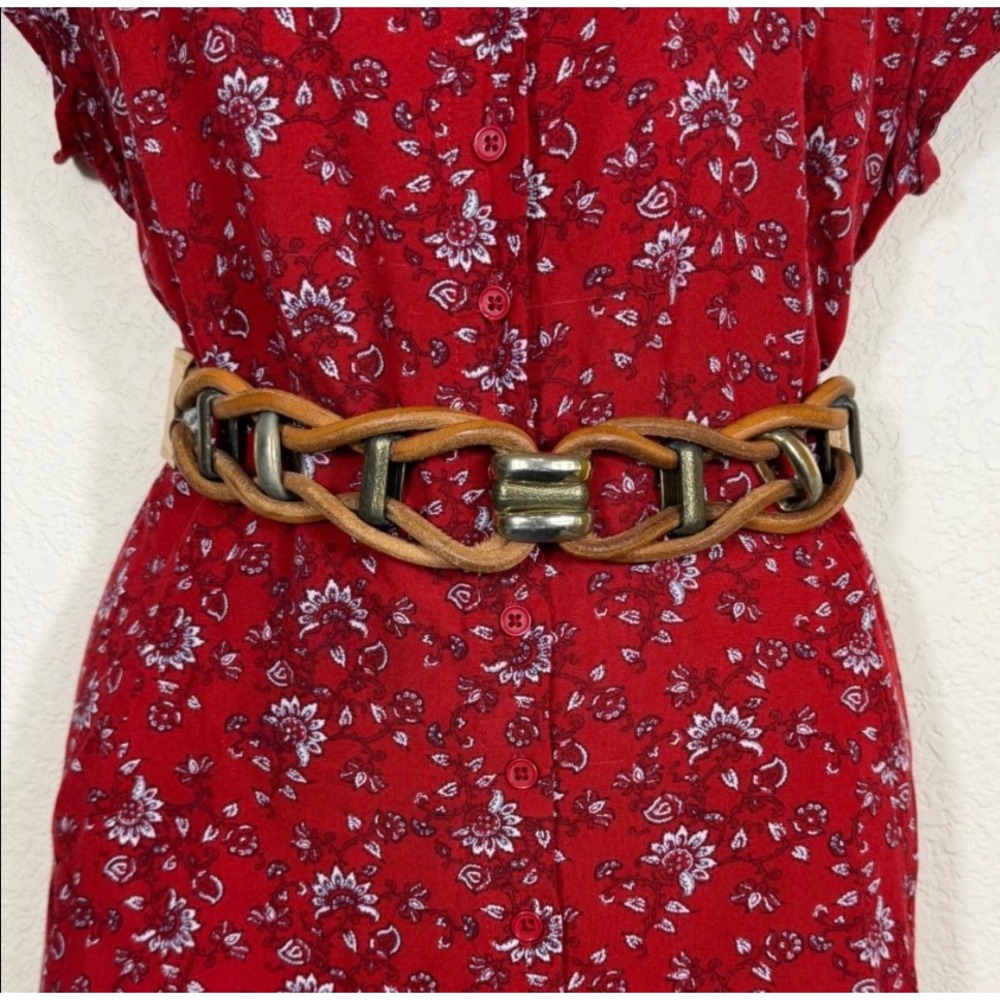 Tan Leather Braided Woven Belt Vintage Jinnie Johansen 1980s Western boho Scandi